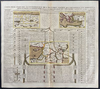 Chatelain - Genealogy Chart & Map of Holy Land. This originally hand-colored engraving is from 