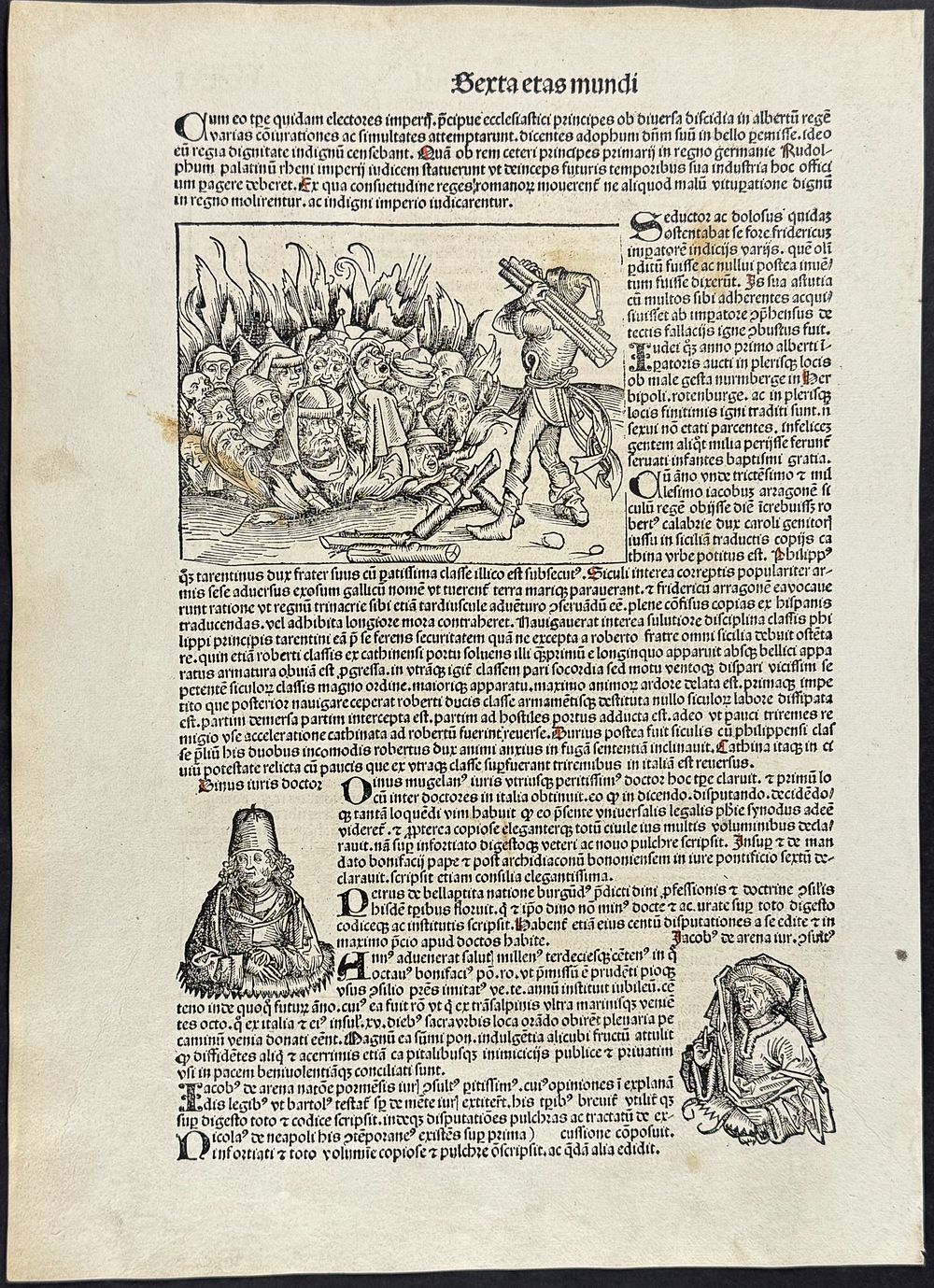 Schedel, pub. 1493 - Burning of the Jewish People. This important and historic engraving is from 