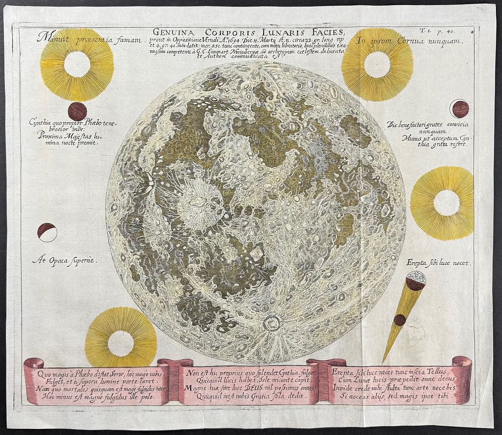 Zahn - Surface of the Moon [Genuina Corporis Lunaris Facies]. This spectacular engraving is from 