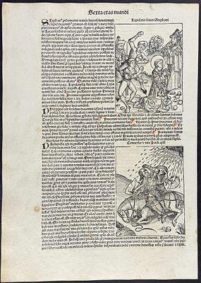 Schedel, pub. 1493 - St. Stephen, the first Christian Martyr & Conversion of St. Paul / Verso: