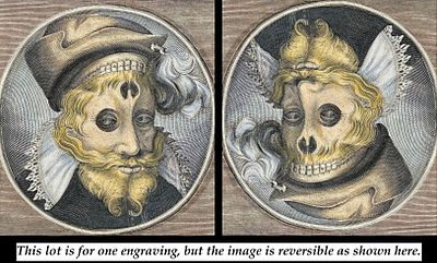Merian, pub. 1649 - Dance of Death (Image is man in one direction, Skeleton when flipped). This