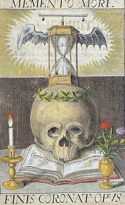 Merian, pub. 1649 - Memento Mori (Remember Death). This rare and early engraving is from