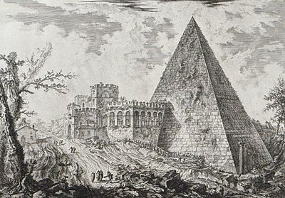 Piranesi - The Pyramid of Caius Cestius, with the Porta S. Paolo and Adjoining Road. This