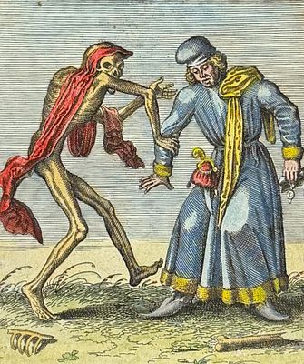 Merian , pub. 1649 - Dance of Death. 71. This rare and early engraving is from Matthäus Merian's
