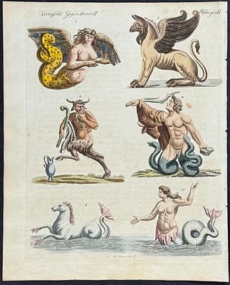 Bertuch - Mythical Animals (Mermaid, Mermen, Gryphon, Faun, Seahorse). This attractive