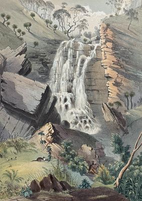 Angas, Australia - Falls of Glen Stuart. This beautiful originally hand-colored lithograph is