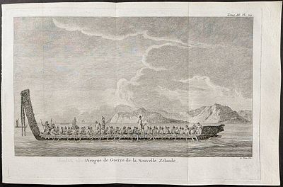Captain Cook - Maori or New Zealand War Canoe. This fascinating engraving is from Captain James 