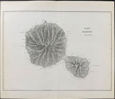 Wilkes - Map of the Island of Tahiti. This historic engraving is from Charles Wilkes's Narrative 