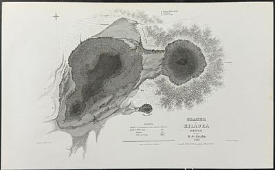 Wilkes - Crater of Kilauea, Hawaii. This historic engraving is from Charles Wilkes's Narrative 