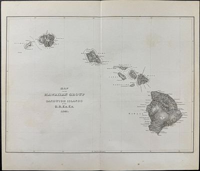 Wilkes - Map of the Hawaiian Group or Sandwich Islands. This historic engraving is from Charles 