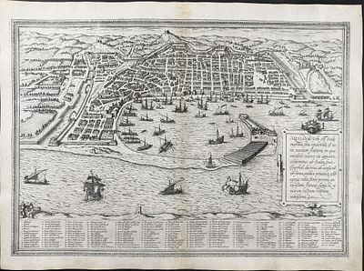 Braun & Hogenberg, pub. 1575 - View of Messina, Sicily. This extraordinary engraving is from 