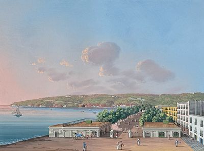 De Vito, Original Painting - The Royal Villa (La Villa Reale). This truly exquisite gouache 