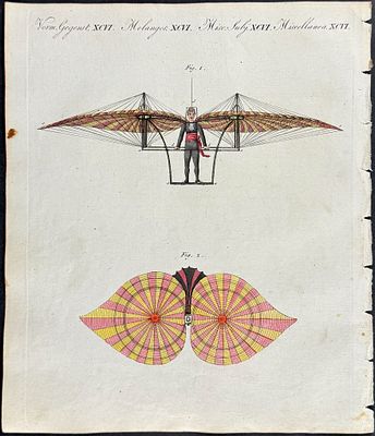 Bertuch - Man-made Flying Machine. This attractive originally hand-colored engraving is from 