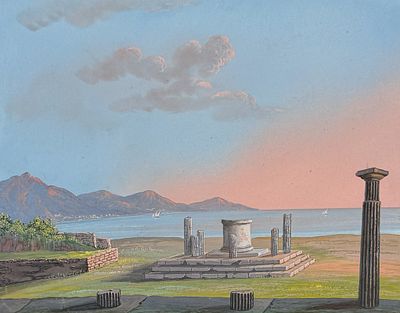 De Vito, Original Painting - Temple of Hercules in Pompeii (Tempio d'Ercole a Pompei). This 