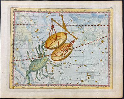 Bode - Celestial Chart: Scorpio (Scorpion), Libra (Scales). 19. This first edition celestial 