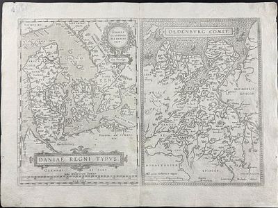 Ortelius, pub. 1580 - Map of Denmark & Oldenburg, Germany. This stunning folio map is from the 