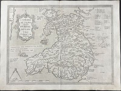 Ortelius, pub. 1580 - Map of Wales. This stunning folio map is from the rare German edition 