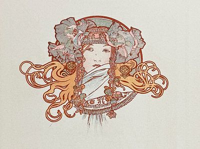 Mucha - Ornately Illustrated Page. This attractive color lithograph is by Alphonse Mucha as part 