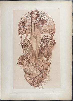 Mucha, Folio - Illustration of Draped Woman. 6. This stunning and rare lithograph is from 