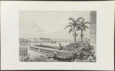 Wilkes - City of Manilla (Philippines). This historic engraving is from Charles Wilkes's 