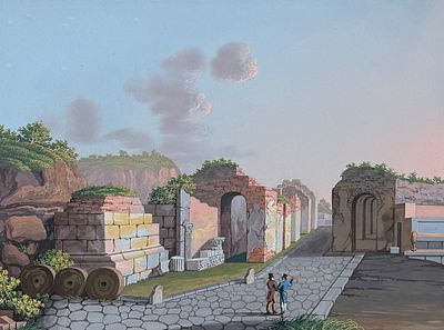 De Vito, Original Painting - Gate of Pompeii (Porta di Pompei). This truly exquisite gouache 