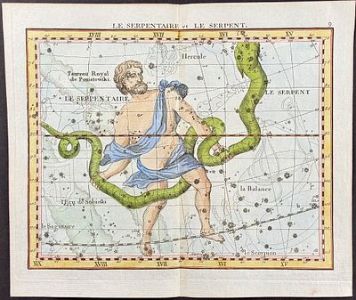 Flamsteed - Constellation or Celestial Chart: Serpent & Serpent-bearer. 9. This captivating 