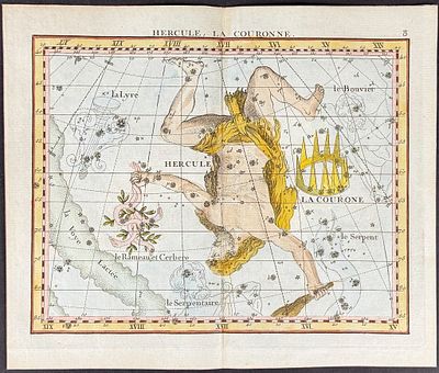 Flamsteed - Constellation or Celestial Chart: Hercules, Crown. 3. This captivating celestial 