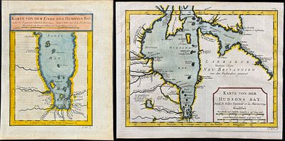 Schwabe after Bellin - Pair of Maps of Hudson's Bay, Canada. This historic engraving with 