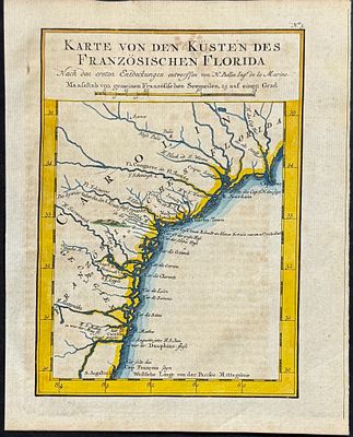 Schwabe after Bellin - Map of the Coast of Florida. This historic engraving with original 
