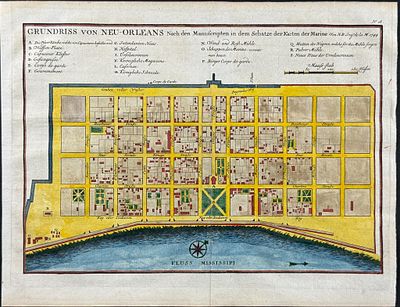 Schwabe after Bellin - Map of New Orleans, Louisana. This historic engraving with original 