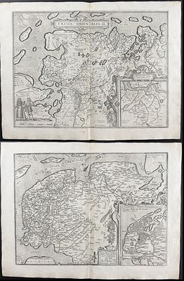 Ortelius, pub. 1580 - Pair of Maps of Frisia (Germany, Netherlands). This stunning folio map is 