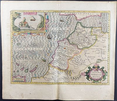 Mercator & Hondius, pub. 1634 - Map of Fes, Morocco. This exceptional folio, hand-colored map is 