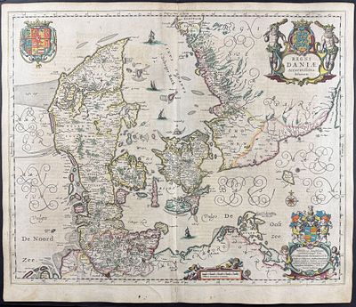 Jansson & Hondius, pub. 1656 - Map of Denmark. This handsome, originally hand-colored map is 