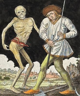 Merian - Dance of Death. 61. This rare and early engraving is from Matthaus Merian's La danse 