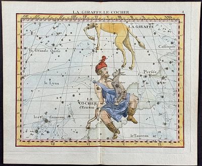 Flamsteed - Constellation or Celestial Chart: Giraffe & Auriga. 4. This captivating celestial 