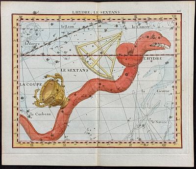 Flamsteed - Constellation or Celestial Chart: Hydra, Sextans, Crater. 26. This captivating 