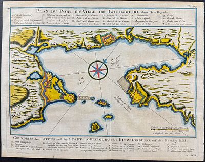 Schwabe after Bellin - Chart of Louisbourg, Nova Scotia, Canada. This historic engraving with 