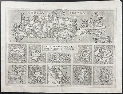 Ortelius, pub. 1580 - Map of Candia, Crete, Greek Islands. This stunning folio map is from the 