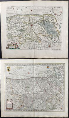 Jansson & Hondius, pub. 1656 - Pair of Maps of Flanders, Belgium & Zeeland, Netherlands. This 