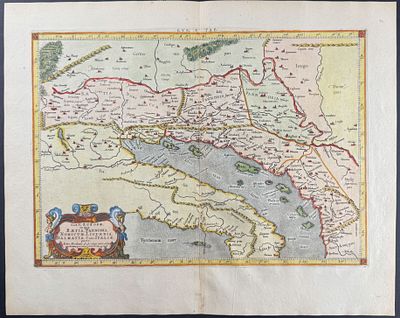 Halma's Ptolemy, pub. 1698 - Map of Italy. This folio engraved map with older hand-coloring is 