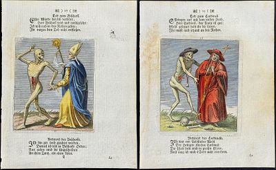 Merian - Pair of Dance of Death Engravings. This rare and early engraving is from Matthaus 