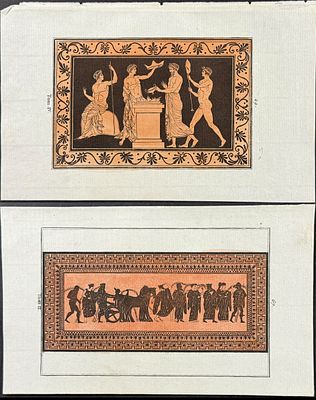 Hancarville - 7 Etruscan Vase Design Engravings. This originally hand-colored engraving is from 