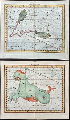 Flamsteed - Pair of Constellations or Celestial Chart Engravings. This captivating celestial 