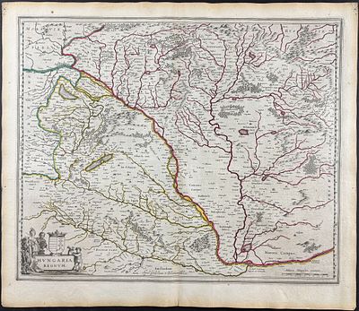 Blaeu, pub. 1642 - Map of Hungary. This remarkable, originally hand-colored engraving is from 
