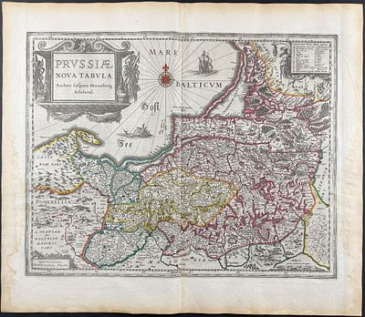 Blaeu, pub. 1642 - Map of Prussia. This remarkable, originally hand-colored engraving is from 