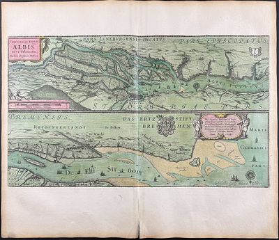 Blaeu, pub. 1642 - Map of the Elbe River. This remarkable, originally hand-colored engraving is 
