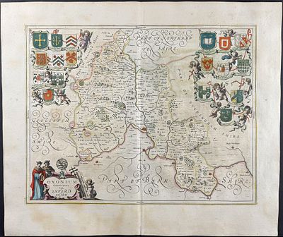 Jansson & Hondius, pub. 1656 - Map of Oxford, England / Verso: View of Stonehenge. This handsome 