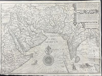 Linschoten - Map of Southwest Asia (Arabian Peninsula, India) [Definiantur in hac tabula, Orae 