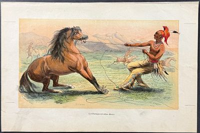 Catlin - Catching the Wild Horse. This originally hand-colored, Native American engraving is 