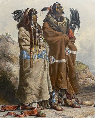 Karl Bodmer - Sih-Chida & Mahchsi-Karhde, Mandan Indians. 20. This rare aquatint engraving is 